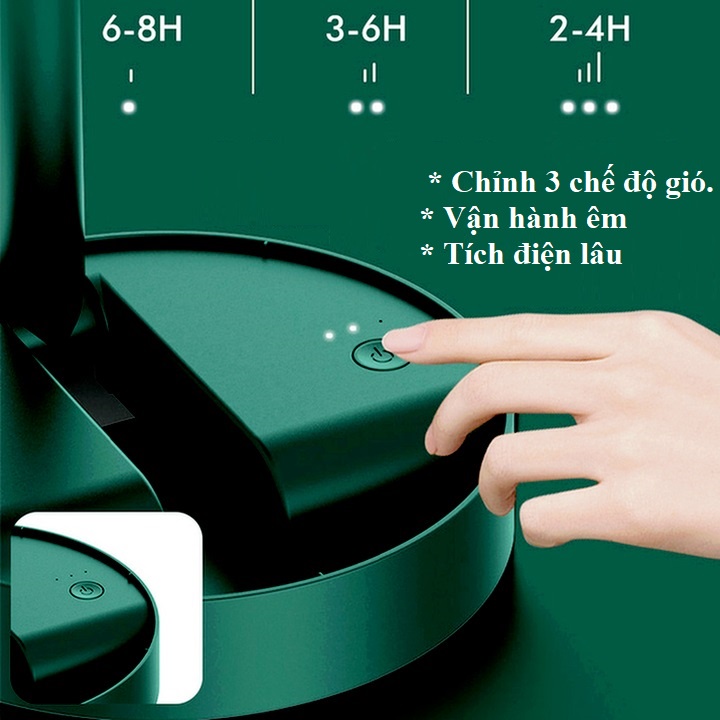 Quạt Tích Điện Gấp Gọn Để Bàn Mini Super03 Tiện Dụng 3 Cấp Độ Gió, Độ Cao Linh Hoạt, Sạc USB, Tích Hợp Giá Đỡ Điện Thoại