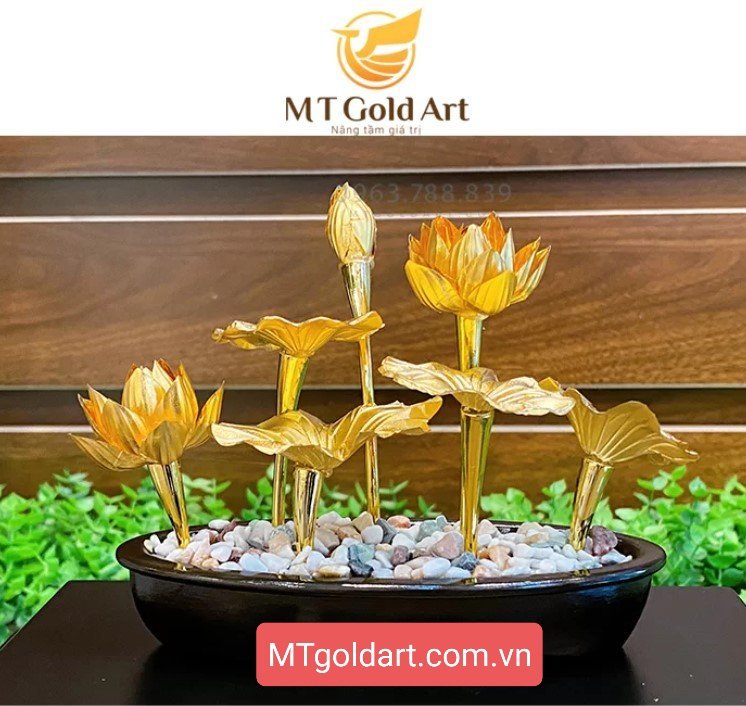 Chậu hoa sen dát vàng MT Gold Art- Hàng chính hãng, trang trí nhà cửa, quà tặng dành cho sếp, đối tác, khách hàng.