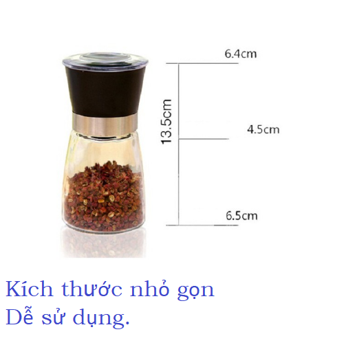 Lọ xay tiêu inox, dụng cụ xay tiêu cầm tay, xay tiêu mini, cối xay tiêu thủy tinh nắp inox cao cấp GD721-Xaytieu-inox