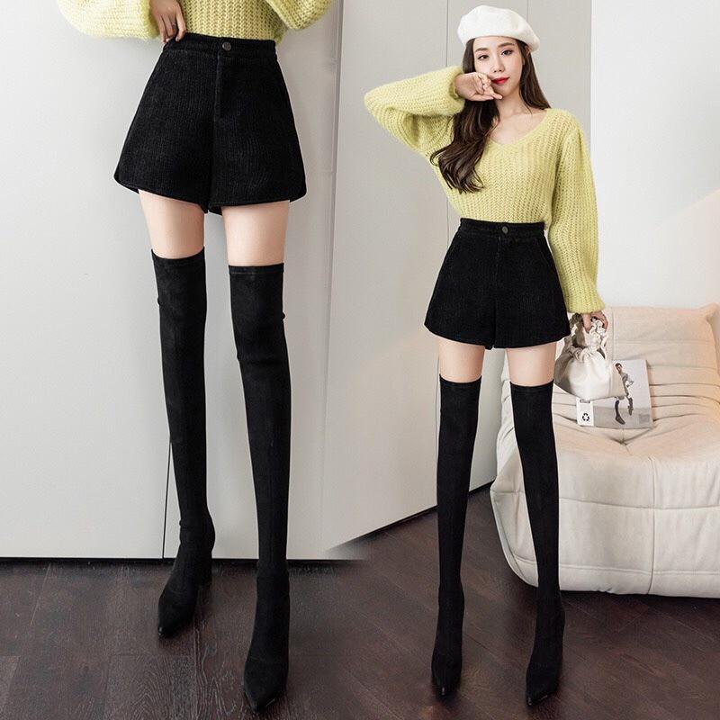 9861. QUẦN SHORT NHUNG LƯNG CAO ỐNG RỘNG BASIC