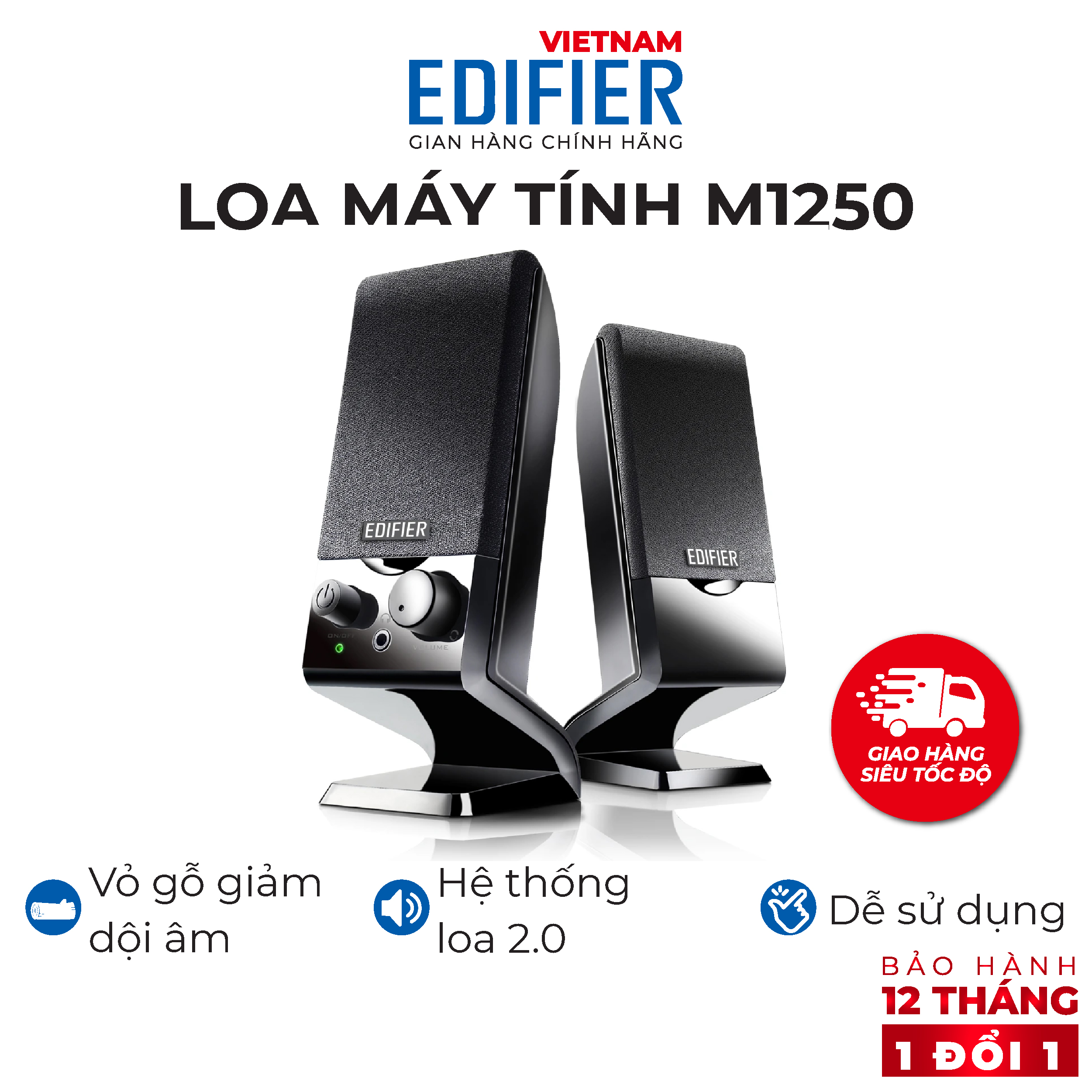 Loa vi tính EDIFIER M1250 - Loa 2.0 mini cổng nguồn USB - Thiết kể nhỏ gọn - Vỏ gỗ giảm dội âm - Hàng chính hãng