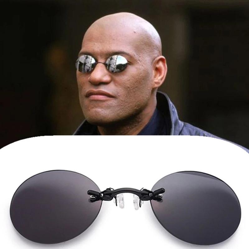 Kẹp Trên Mũi Kính Tròn Không Gọng Ma Trận Morpheus Kính Mát Mini Khung Vintage Nam Kính Mắt UV400 Có Hộp