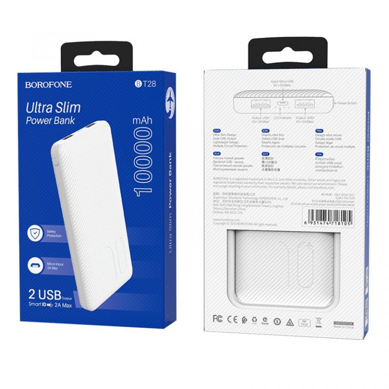 Pin Sạc Dự Phòng BOROFONE  BT28, 10000mah, Cổng vào Micro USB / USB C, 2 Cổng ra 2A - Hàng Chính Hãng