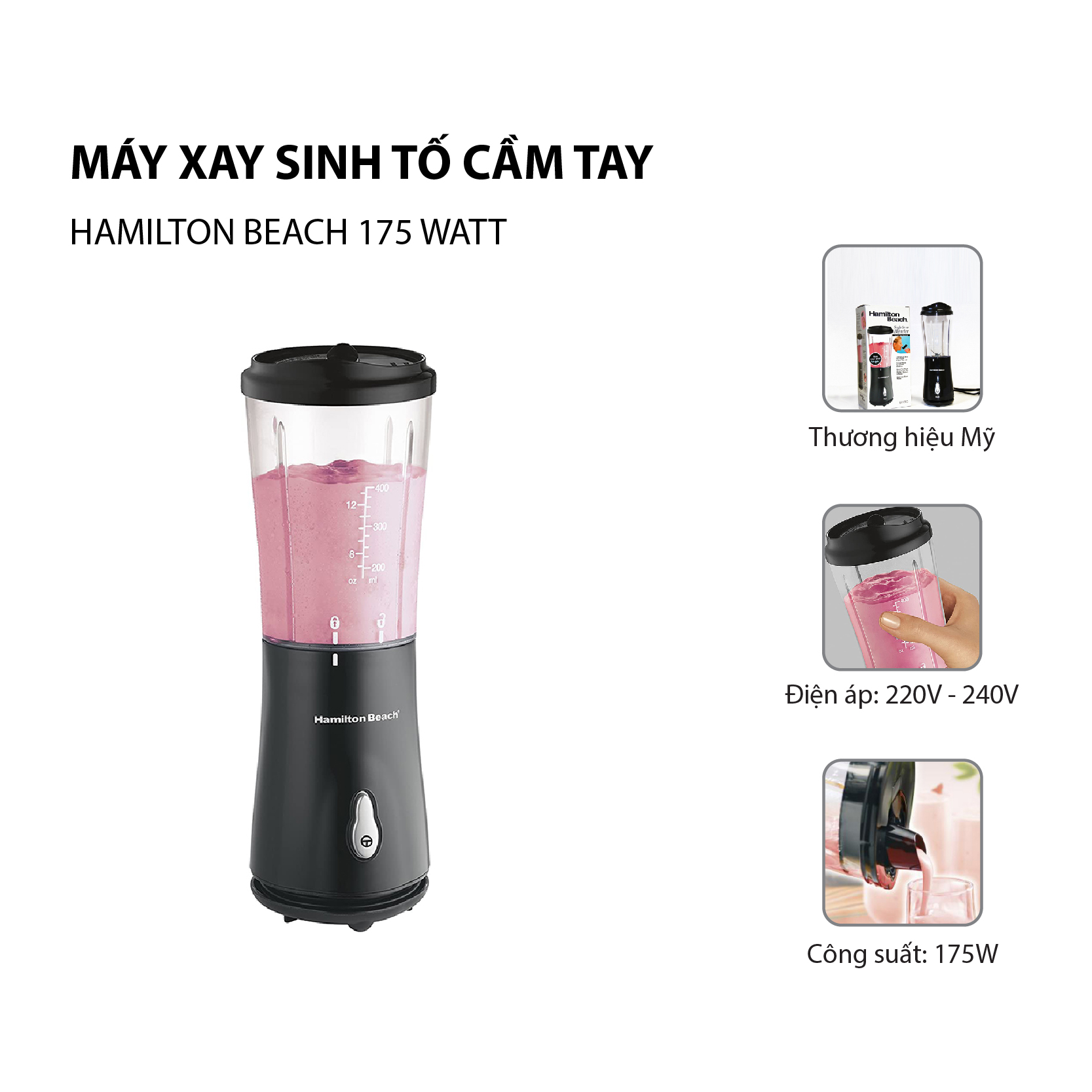 Máy Xay Sinh Tố Cầm Tay Hamilton Beach 175 Watt - 51101-IN