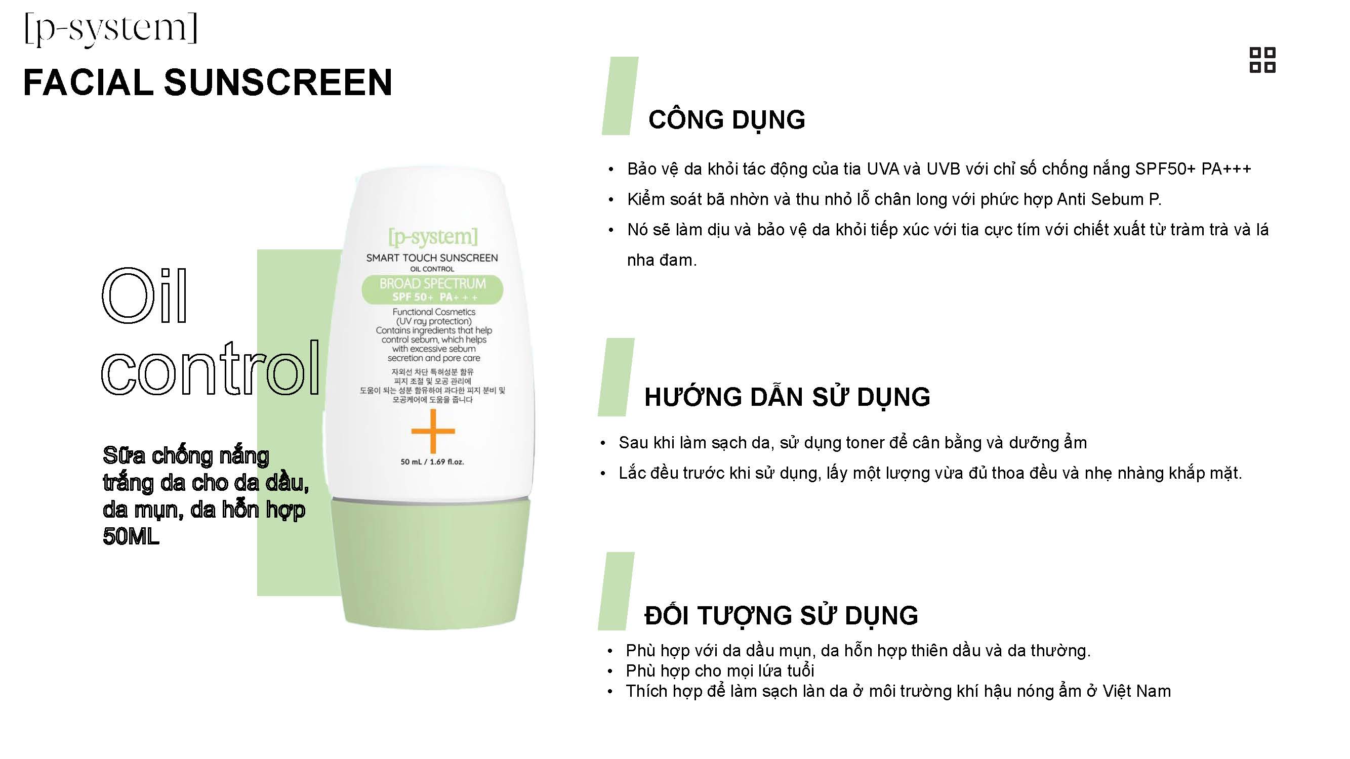 Kem đi nắng trắng da cho da mụn da dầu da hỗn hợp SMART TOUCH SUNSCREEN OIL CONTROL chai 50ml