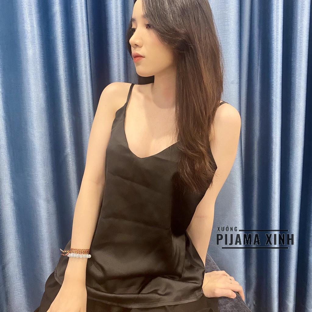 ÁO HAI DÂY LỤA SATIN ️HÀNG CHUÂN️ Áo nữ cổ V Hàng lụa chuẩn mềm, mịn, cực mát nhiều màu