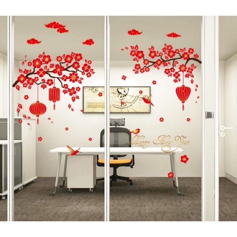 Decal trang trí tường - Mai Đỏ Đón xuân