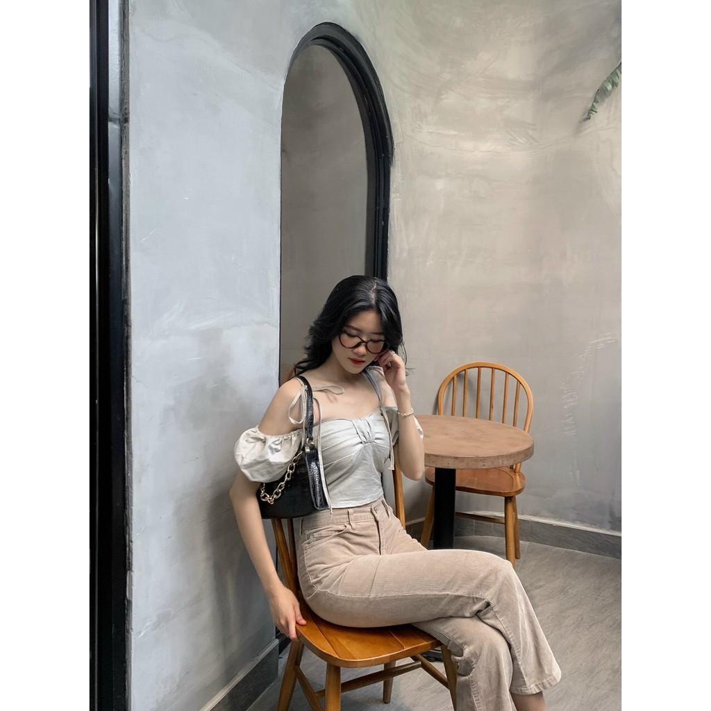 Áo Croptop 2 Dây Tay Bồng Nhún Lưng Áo 2 Dây Croptop Tay Bông Nhún Lưng LANI SHOP