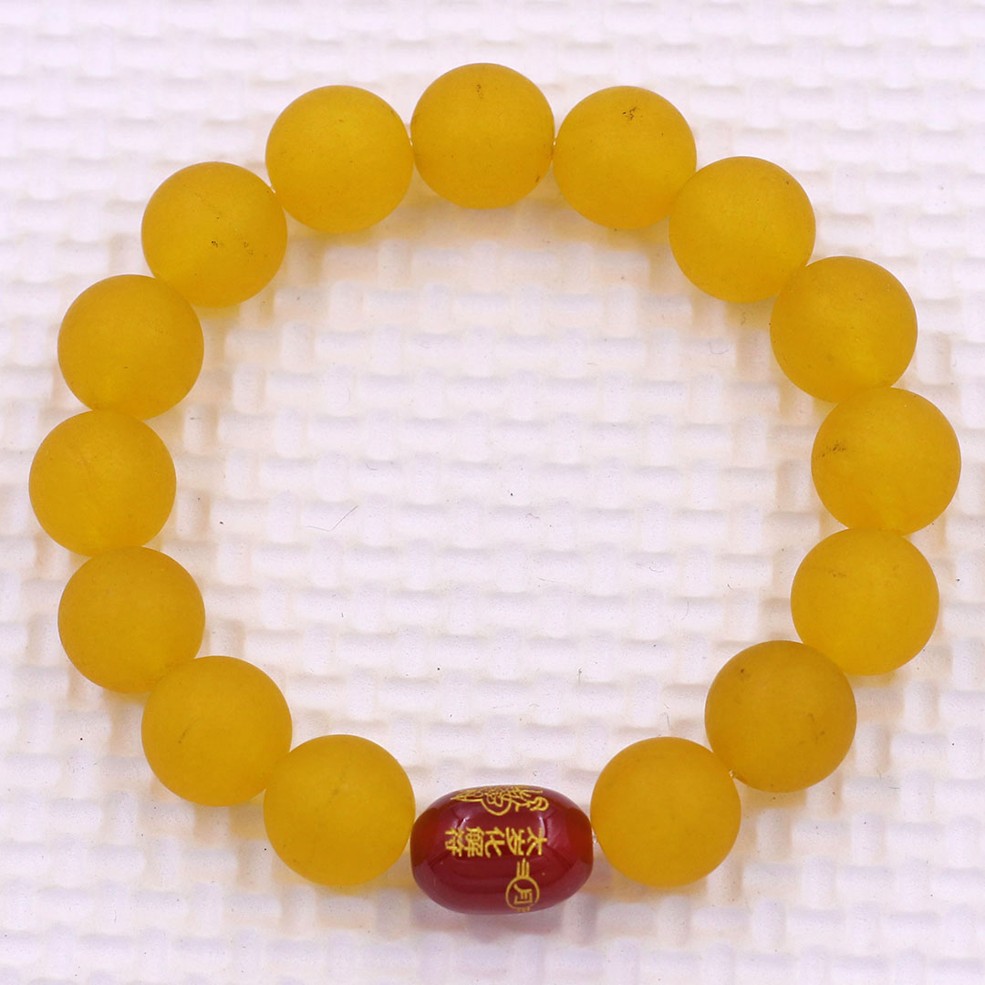 Vòng chuỗi đeo tay đá thạch anh vàng mờ 10 ly charm giải thái tuế phù, vòng chuỗi phong thủy, giải năm hạn thái tuế
