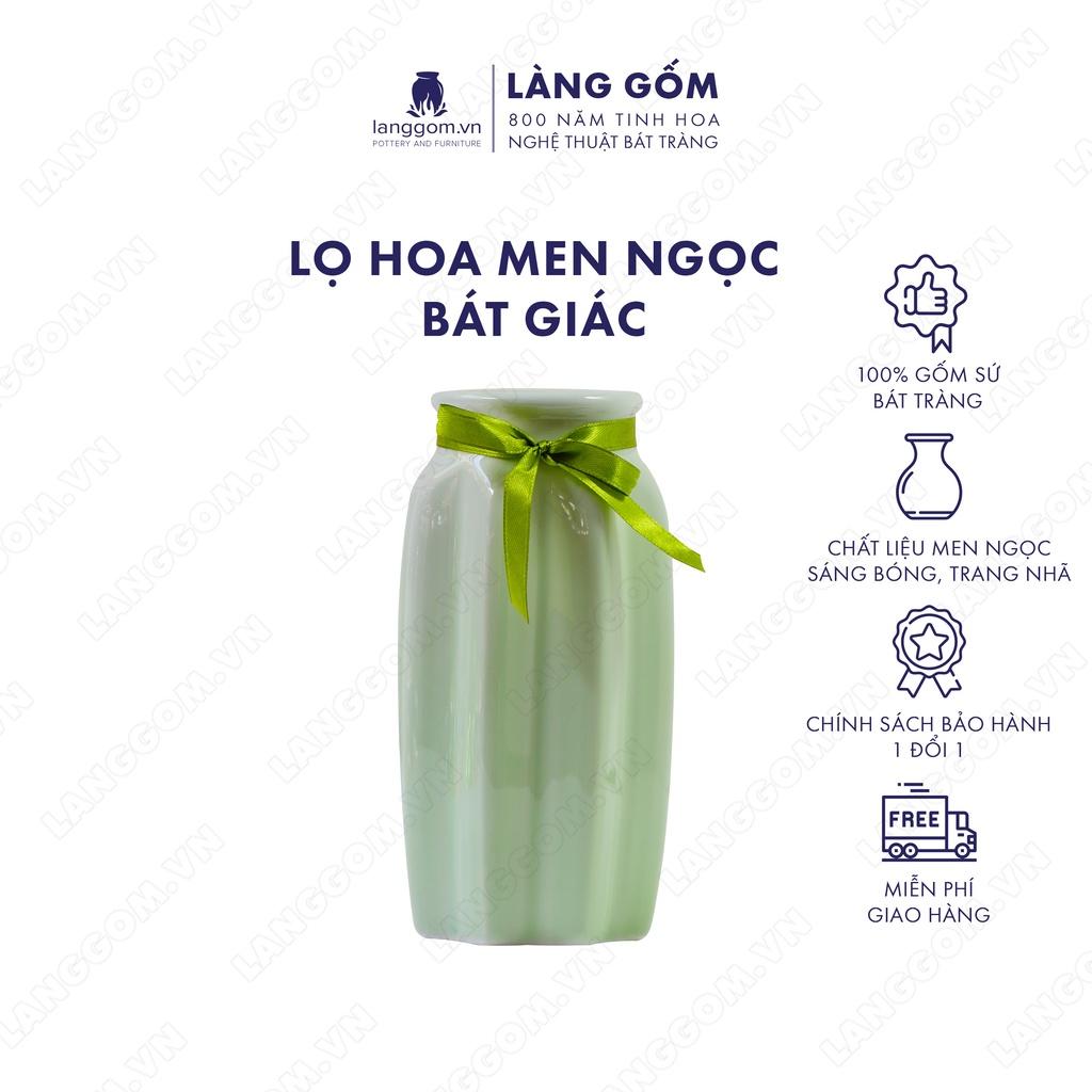 Bình hoa, lọ hoa Gốm sứ Bát Tràng cao cấp Men ngọc bát giác dùng làm quà tặng, trang trí - Làng Gốm Bát Tràng