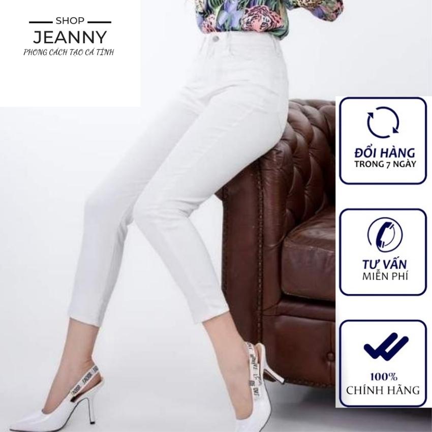 Quần jean nữ trắng boyfriend 9 tấc lưng cao sành điệu JEANNY Jeans 2107
