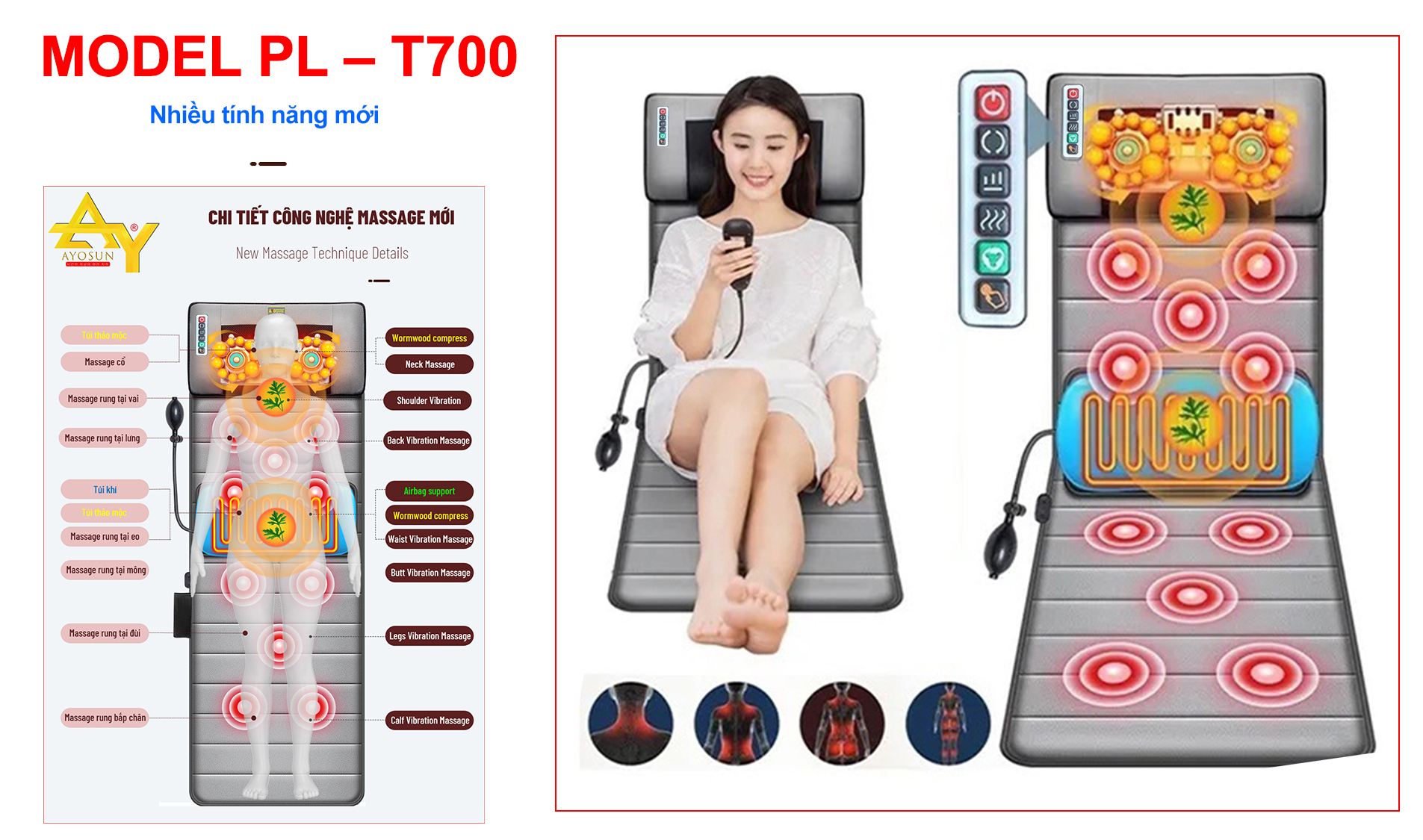 Đệm Massage Toàn Thân aYosun PL - T700Premium