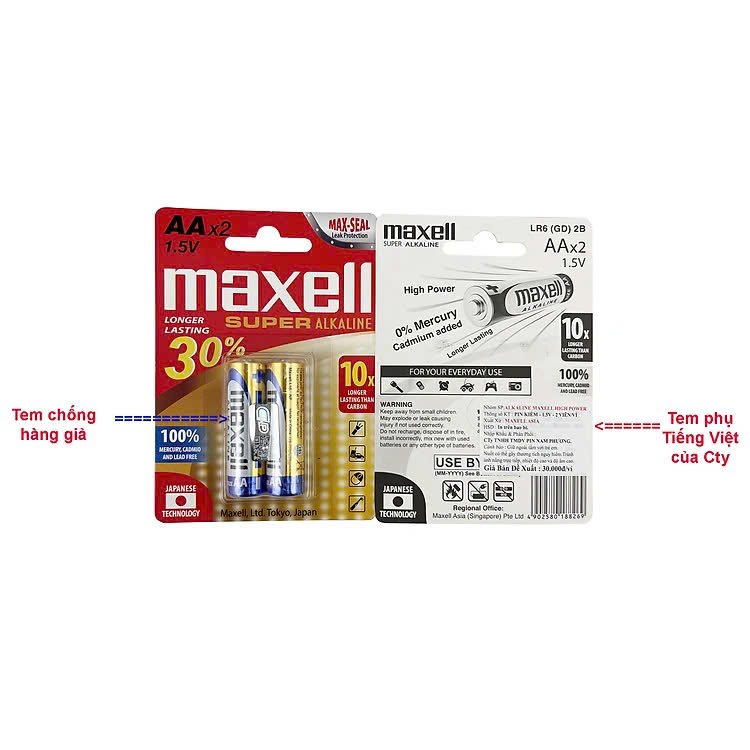 Pin Maxell Alkaline Super LR6 (AA)/ Pin tiểu 2A - Hàng chính hãng
