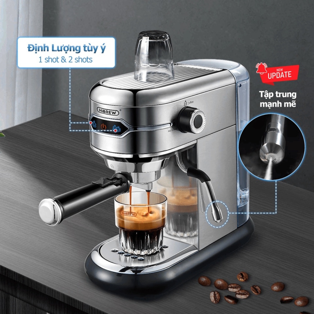 Máy pha cà phê Espresso HiBREW H11 công suất 1450W pha cà phê bột, cà phê viên nén - Hàng nhập khẩu