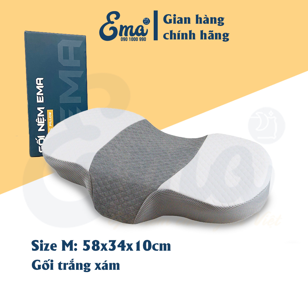 Gối công thái học EMA chống đau mỏi cổ vai gáy chất liệu Memory Foam cao cấp - Kích thước 58x34x10cm