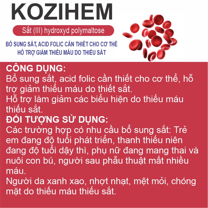 KOZIHEM thực phẩm bổ sung Sắt Acid Folic, Vitamin, vi lượng cho trẻ em thiếu máu và thai phụ