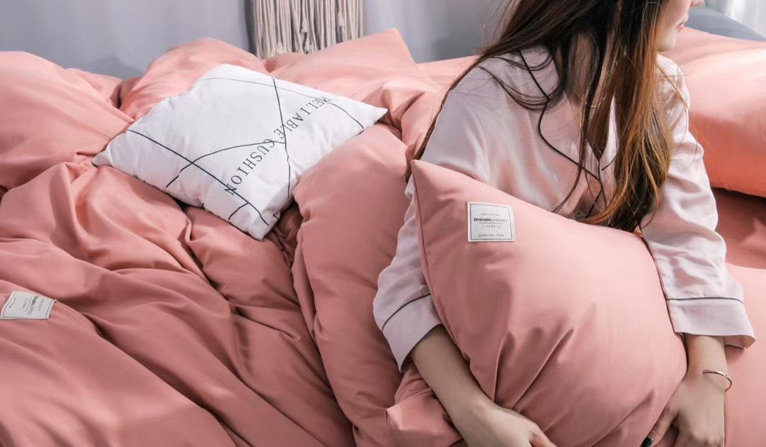 Bộ Chăn Chần Ga Gối Cotton Tici LIDACO - Hồng Cam