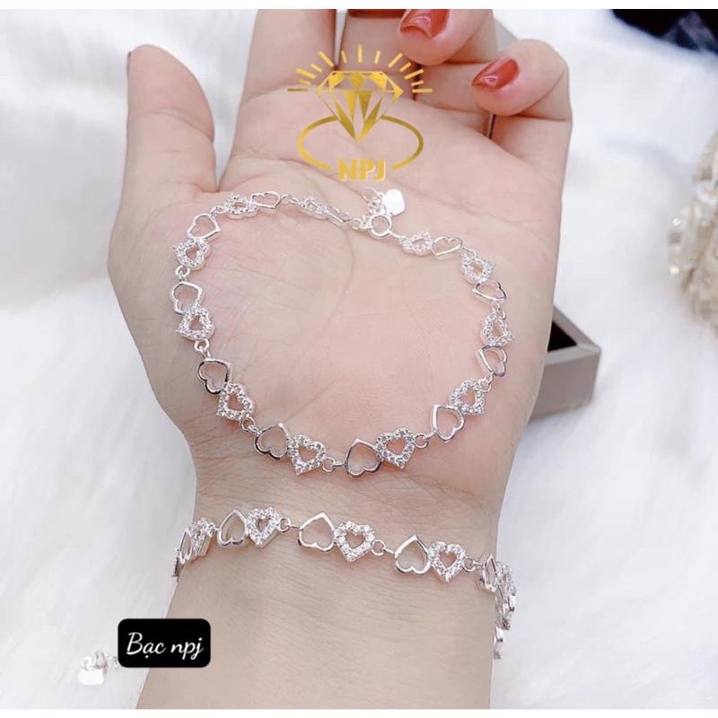 Lắc Tay Trái tim, Vòng Tay Full tim cho nữ , Bạc Ta - Bạc Npj