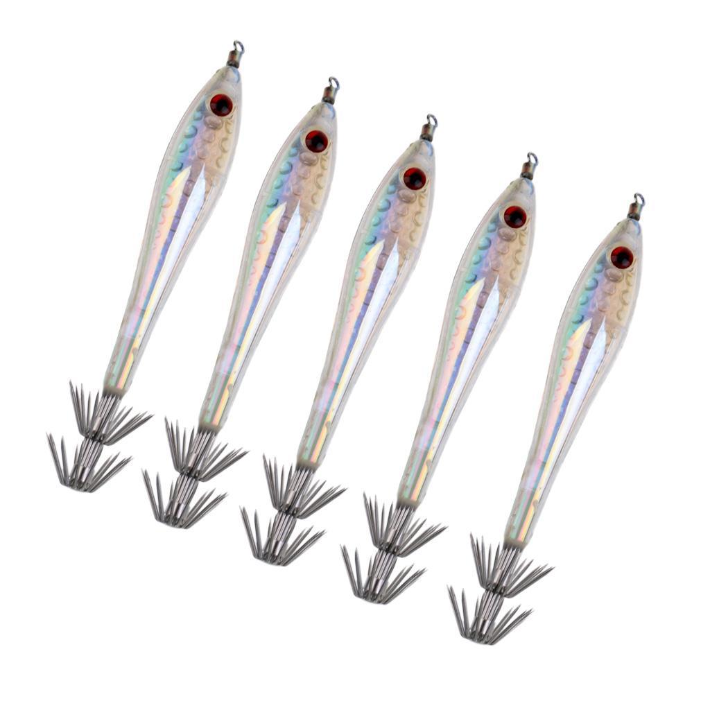 15Pcs 9.5cm Glow In Dark Luminous Hard Fishing Lures Baits Squid Jigs Fishing Tackle Hook