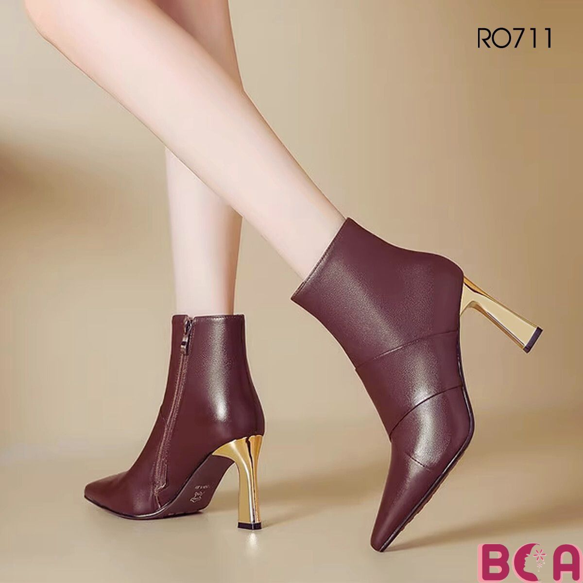 Boot Nữ Cổ Ngắn RO711 ROSATA – Da PU Loại 1 – Gót 9cm – Mũi Nhọn – Size 35–40
