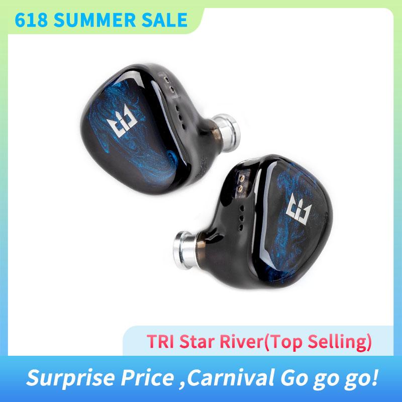 TRI Star River 2DD Màn hình trong tai Tai nghe có dây 2Pin có công tắc điều chỉnh Tai nghe HiFi Tai nghe chạy thể thao Tai nghe nhạc DJ Màu sắc: Xanh dương Kích thước 3,5 mm