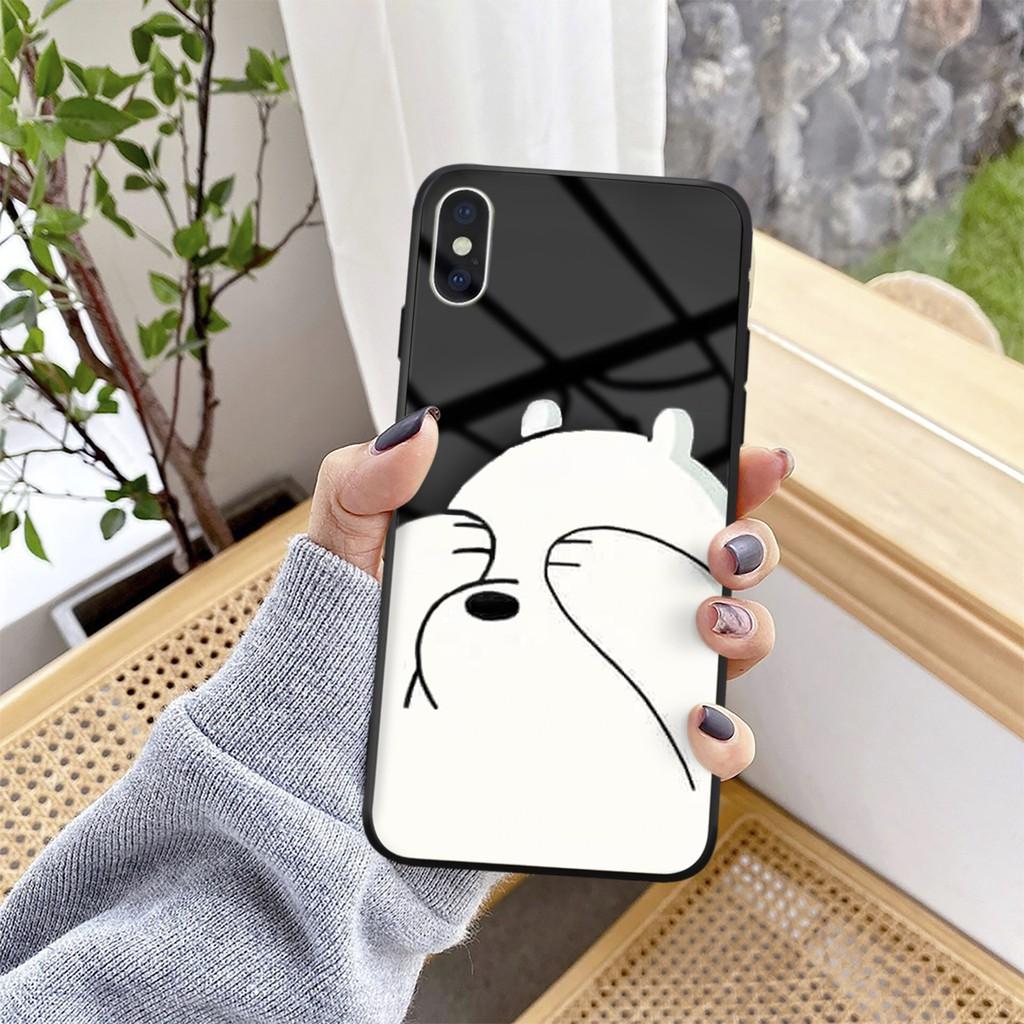 Ốp lưng kính cường lực đôi gấu trắng Dành Cho iphone 6 s plus 7 8 plus Xr X s max 11 11 pro max 12 mini 12 pro max