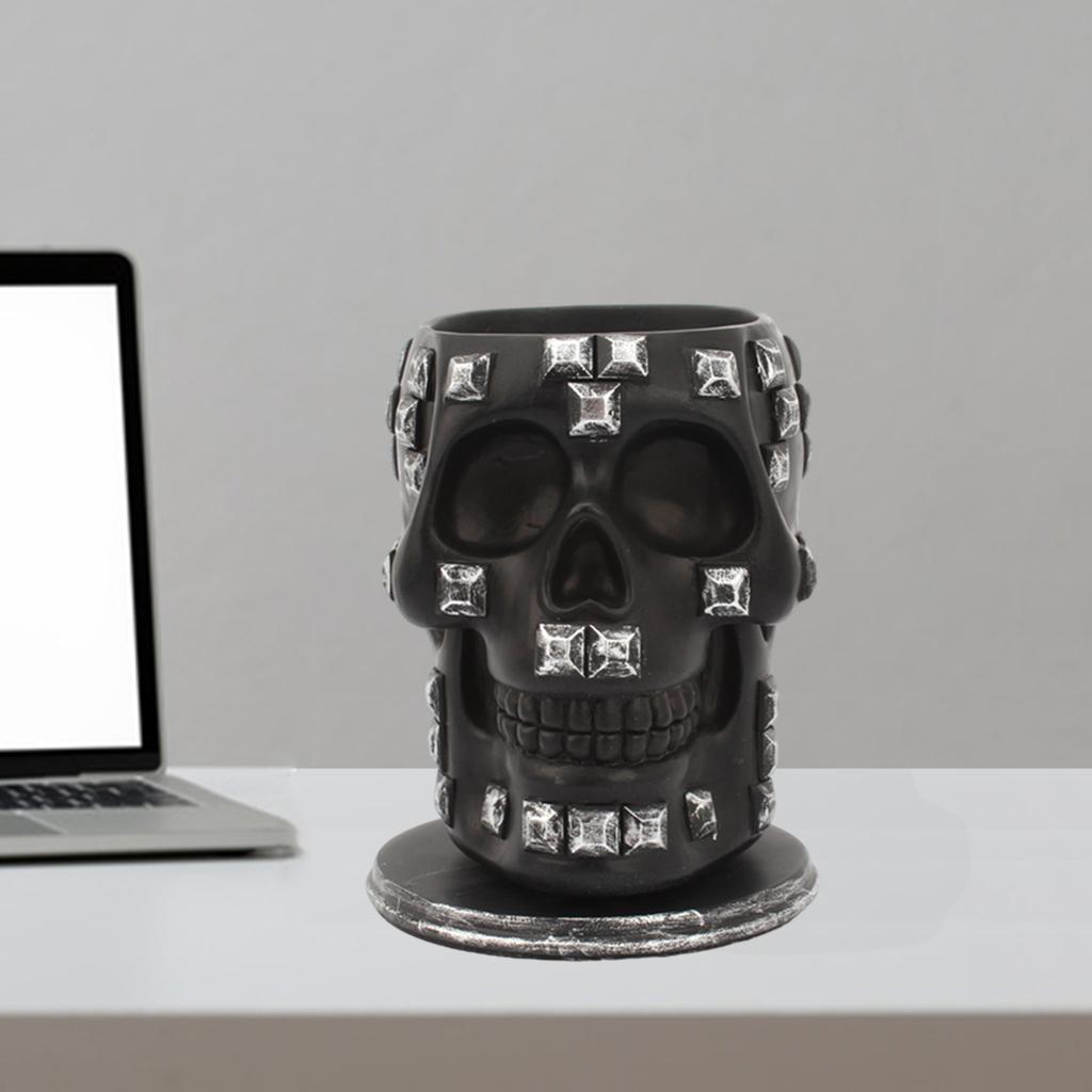 Rotatable Skull Pen Holder Office Desktop Decor Stationery Organizer