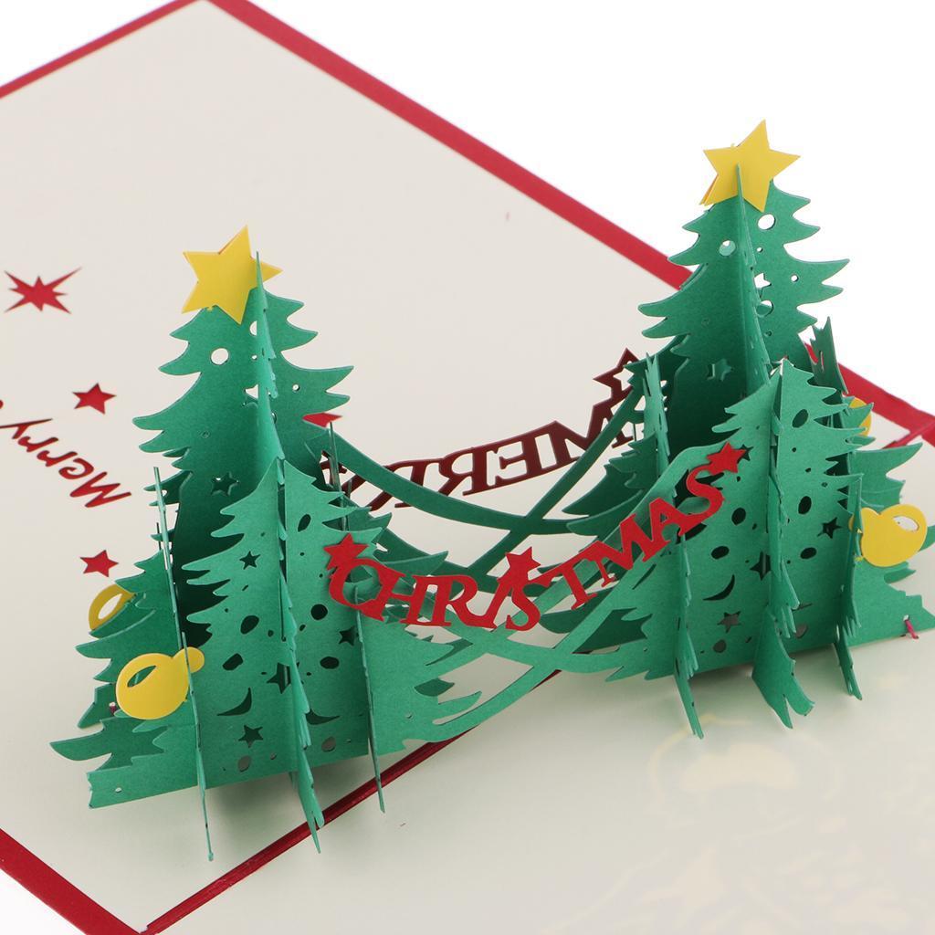 Christmas Tree Greeting Cards Paper 3D Handmade Holiday Happy Birthday Cards