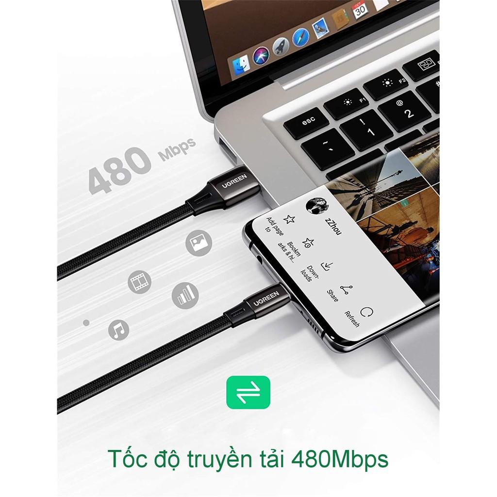 Cáp sạc nhanh USB 2.0 sang USB type C UGREEN US330 hỗ trợ dòng sạc 3A dạng dẹt dài 1m - Hàng Nhập Khẩu