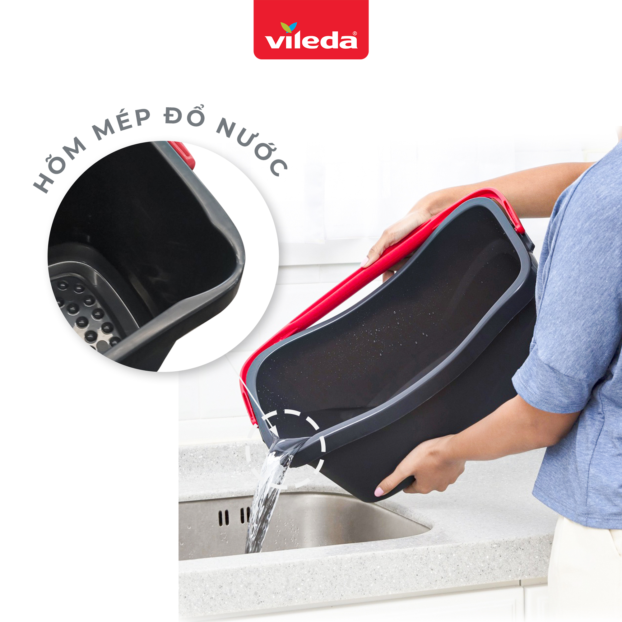 Thùng giặt cây lau nhà VILEDA Everyday Mop Bucket dung tích 11L, phù hợp cây lau tự vắt, bản rộng, chữ nhật - TSU160444