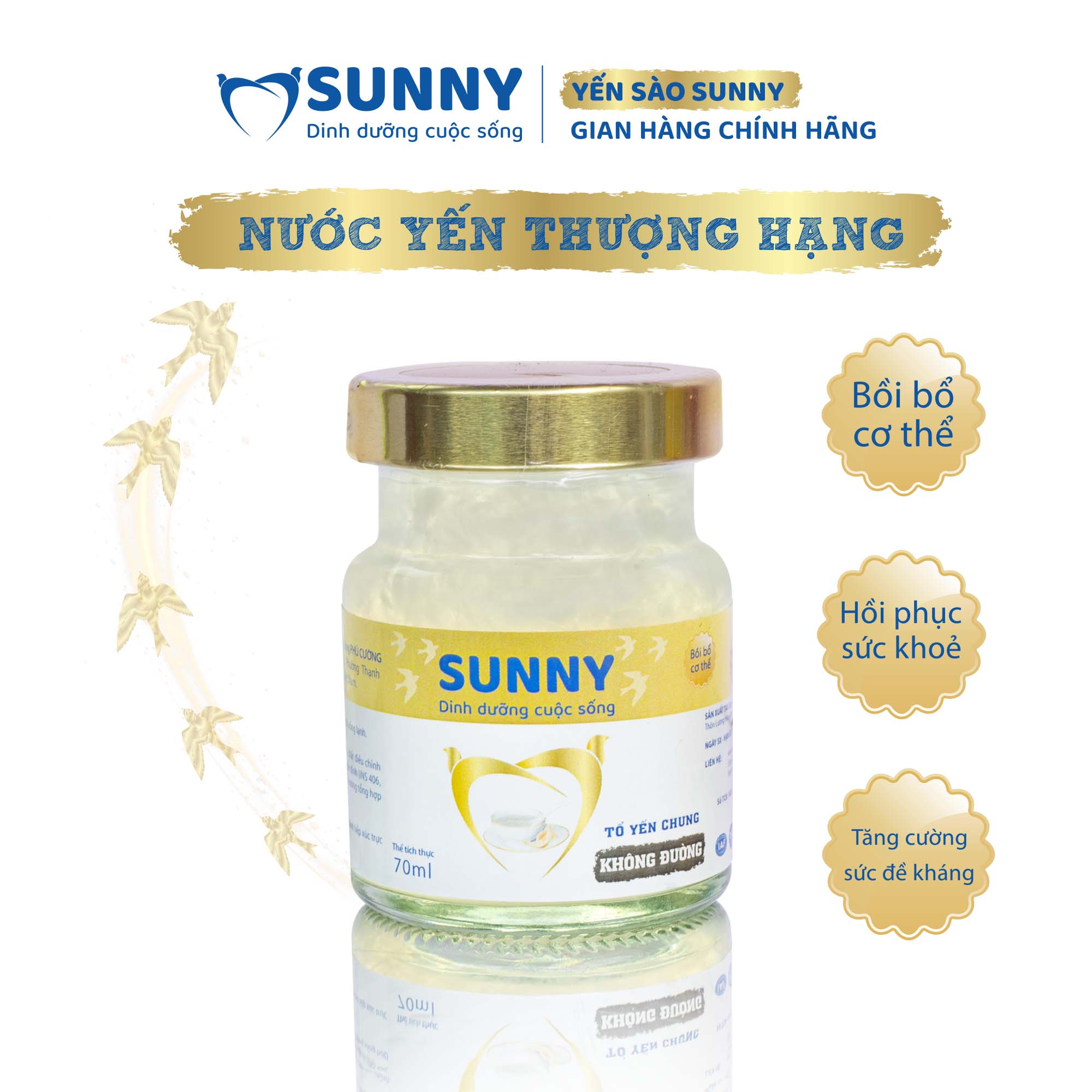 Yến sào không đường - Yến Sào Khánh Hòa chưng sẳn - 25% Yến thô - 70ml/hũ - Yến sào SUNNY