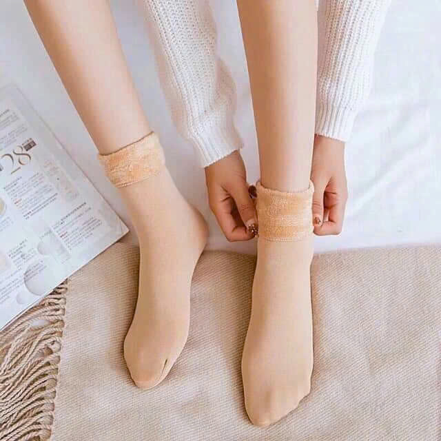 Combo 2 Đôi Tất Nữ Lót Lông Cổ Cao Siêu Ấm Áp Giữ Nhiệt Rất Tốt Màu Đen
