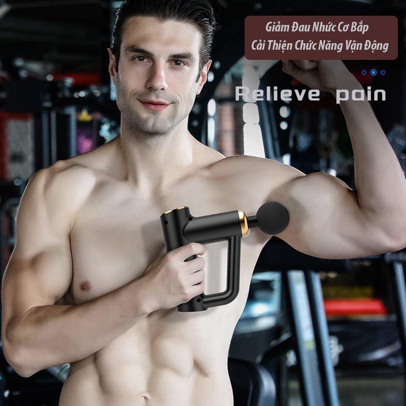 Súng Massage Fascial Gun 4 Đầu Trị Liệu 6 Chế Độ Mạnh Mẽ, Máy Massage Cầm Tay Thư Giãn Cơ Toàn Thân