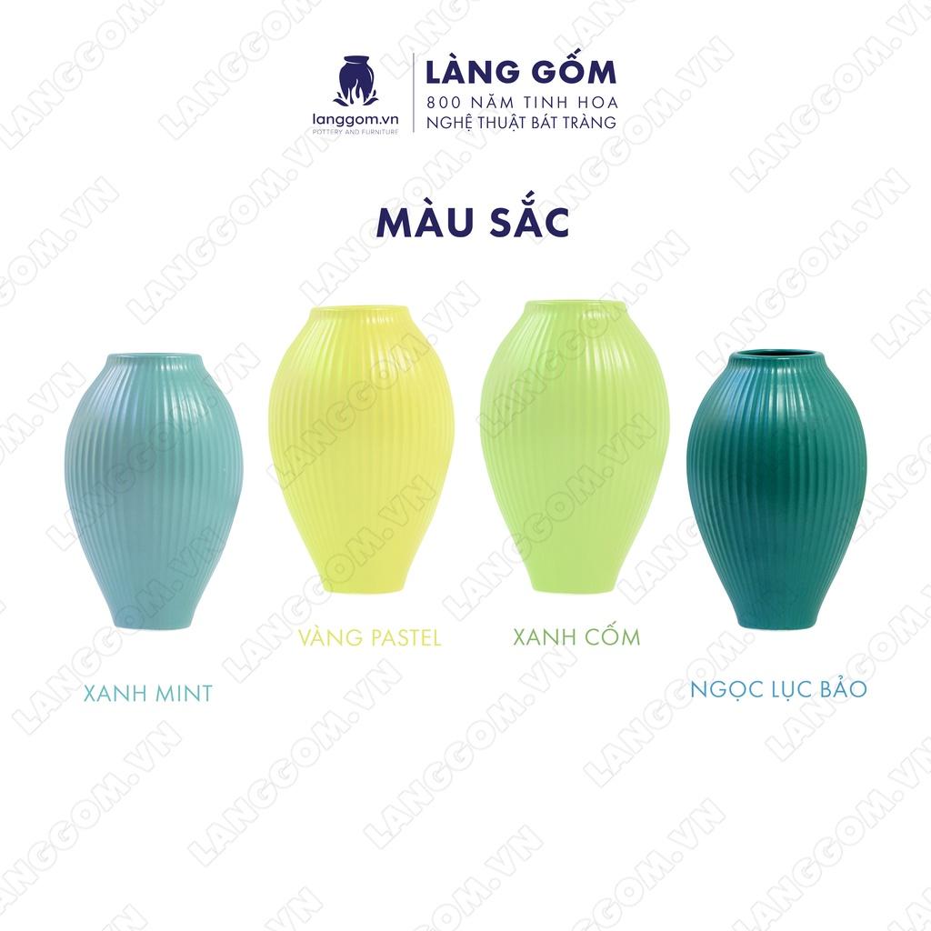 Bình hoa, lọ hoa Gốm sứ Bát Tràng cao cấp Men mát dáng lu khía dùng làm quà tặng, trang trí - Làng Gốm Bát Tràng