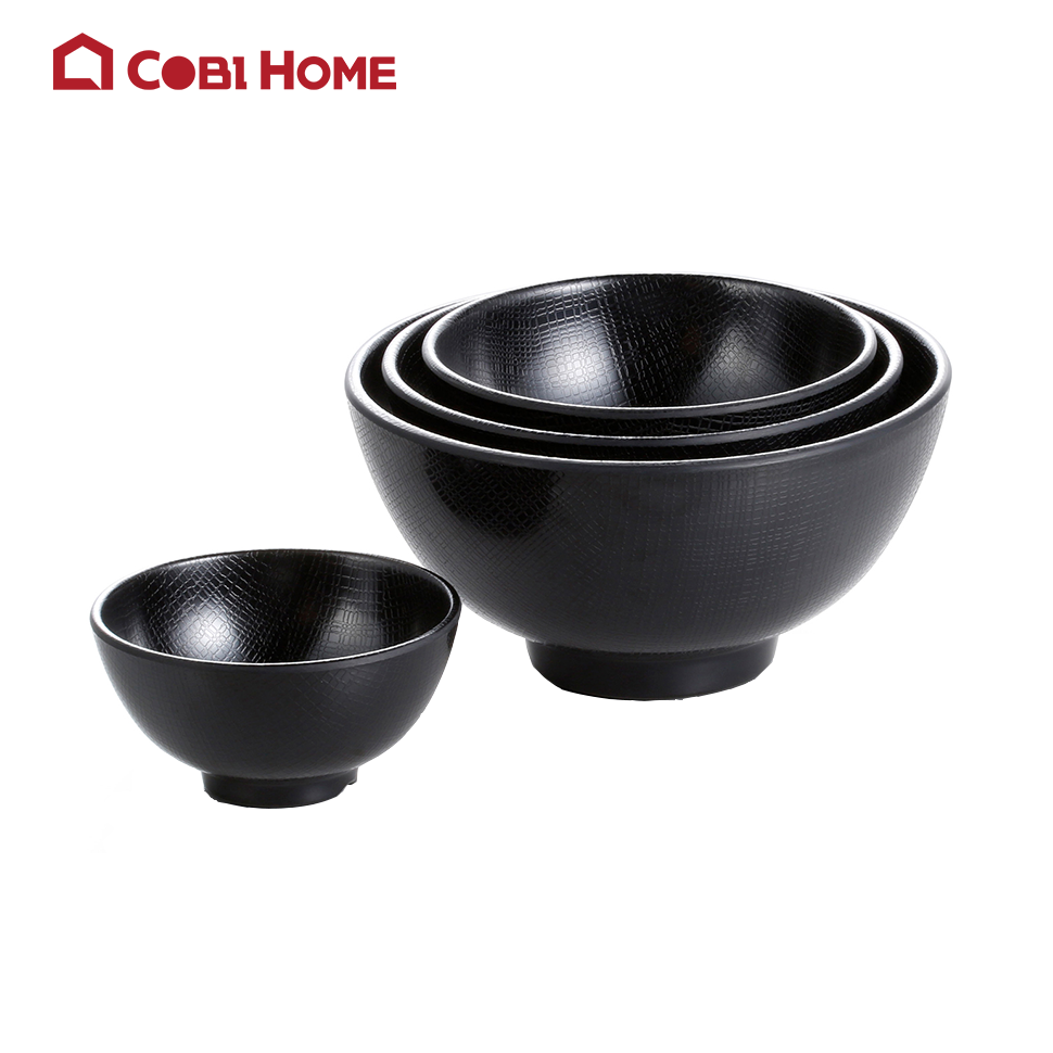 Tô, chén, bát tròn bằng melamine cao cấp màu đen - nhiều size