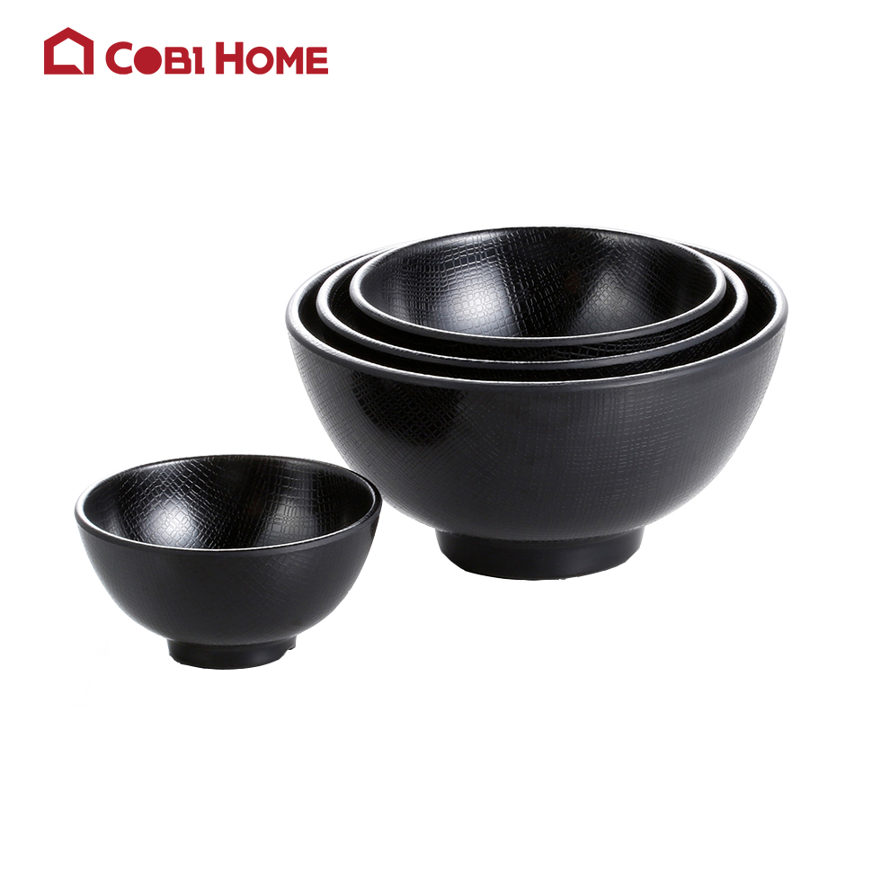 tô, chén, bát tròn bằng melamine cao cấp màu đen - nhiều size