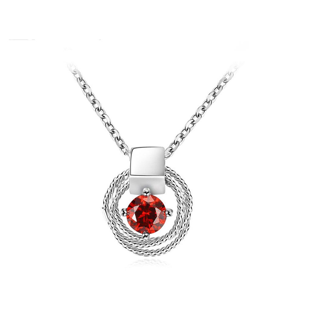 Round Pendant Necklace With Elegant Red Zircon