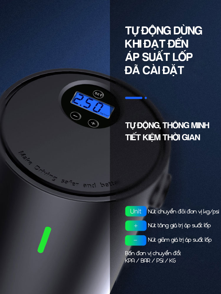 Ống bơm hơi điện tử mini YANTU A05 không dây dành cho ô tô xe máy xe đạp Hàng chính hãng