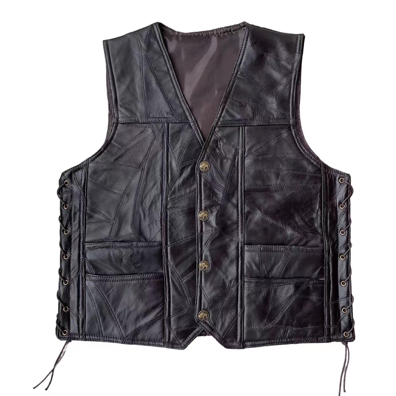 Tốt Nhất Xe Máy Harley Áo Vest Da Nam Áo Khoác Vai Da Thật Cưỡi Áo Vest Nâu Mẫu Da Cừu Nguyên Chất Đường Khâu