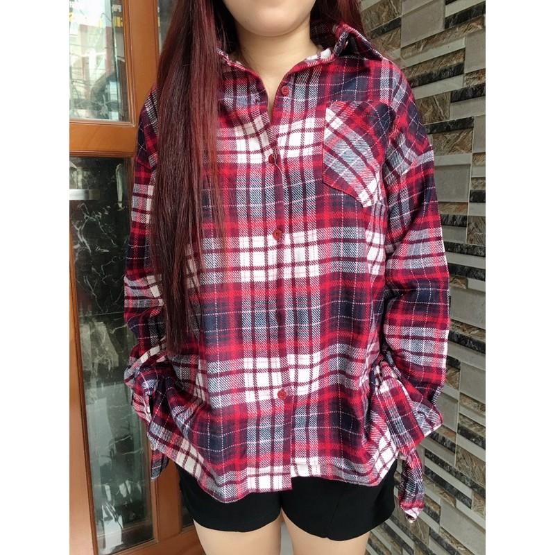 Áo sơ mi oversize 2 cổ caro