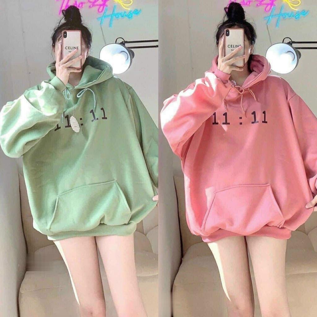 ÁO HOODIE NỮ IN GIỜ 11:11 CHẤT NỈ DÀY DẶN CÓ 4 MÀU LỰA CHỌN FORM RỘNG MÁT