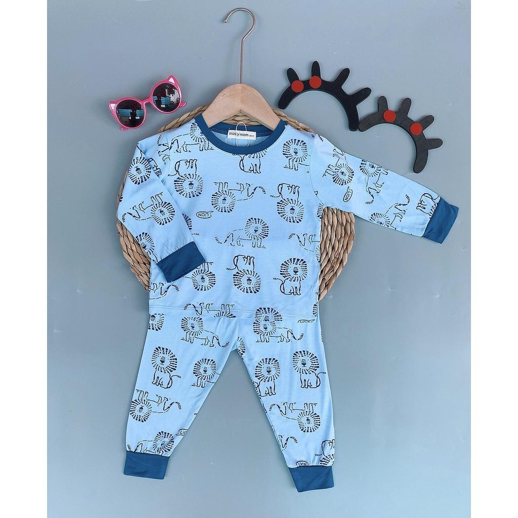 Bộ Dài tay thun lanh phối bo Minky Mom size NHÍ và ĐẠI in hình dễ thương cho bé trai, bé gái từ 7-27kg