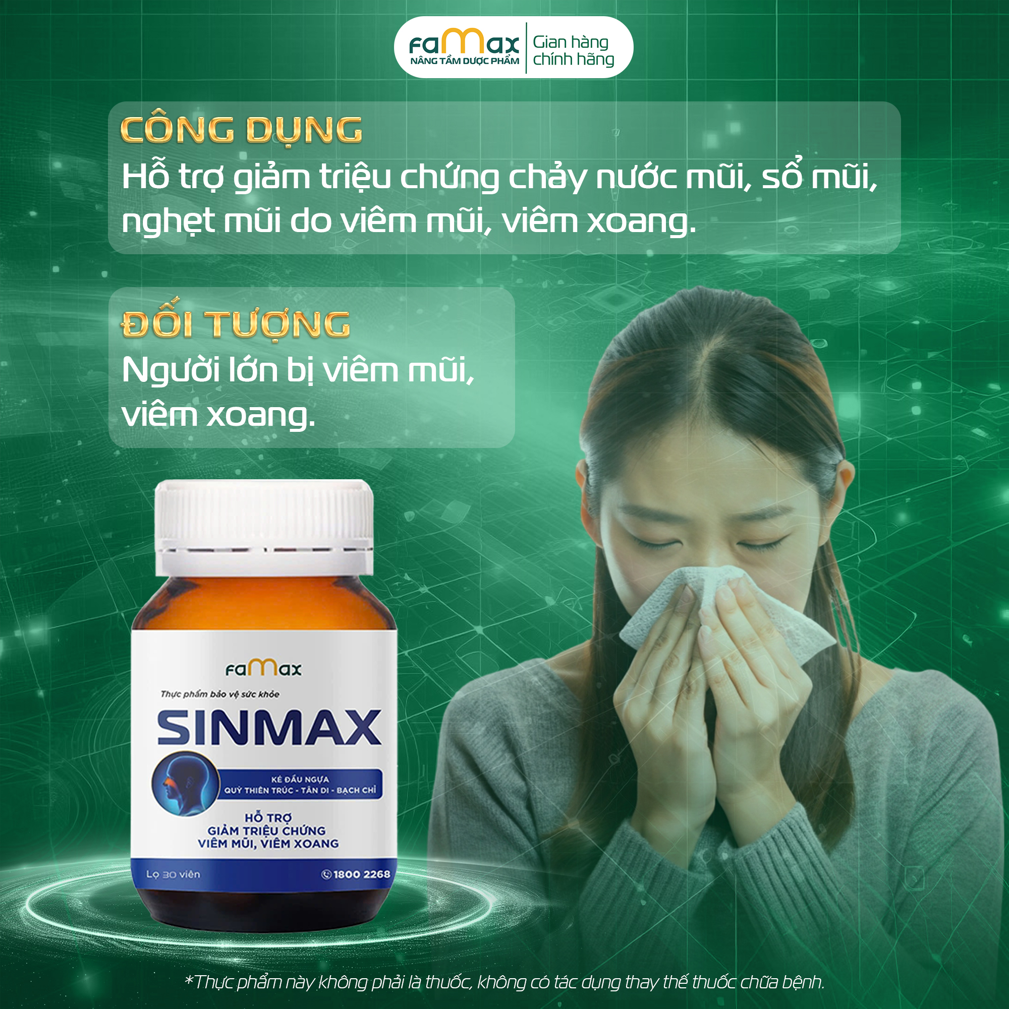 [FAMAX] Viên uống Sinmax - Hộp 30 viên - Hỗ trợ giảm viêm xoang, viêm mũi dị ứng, thoáng đường thở