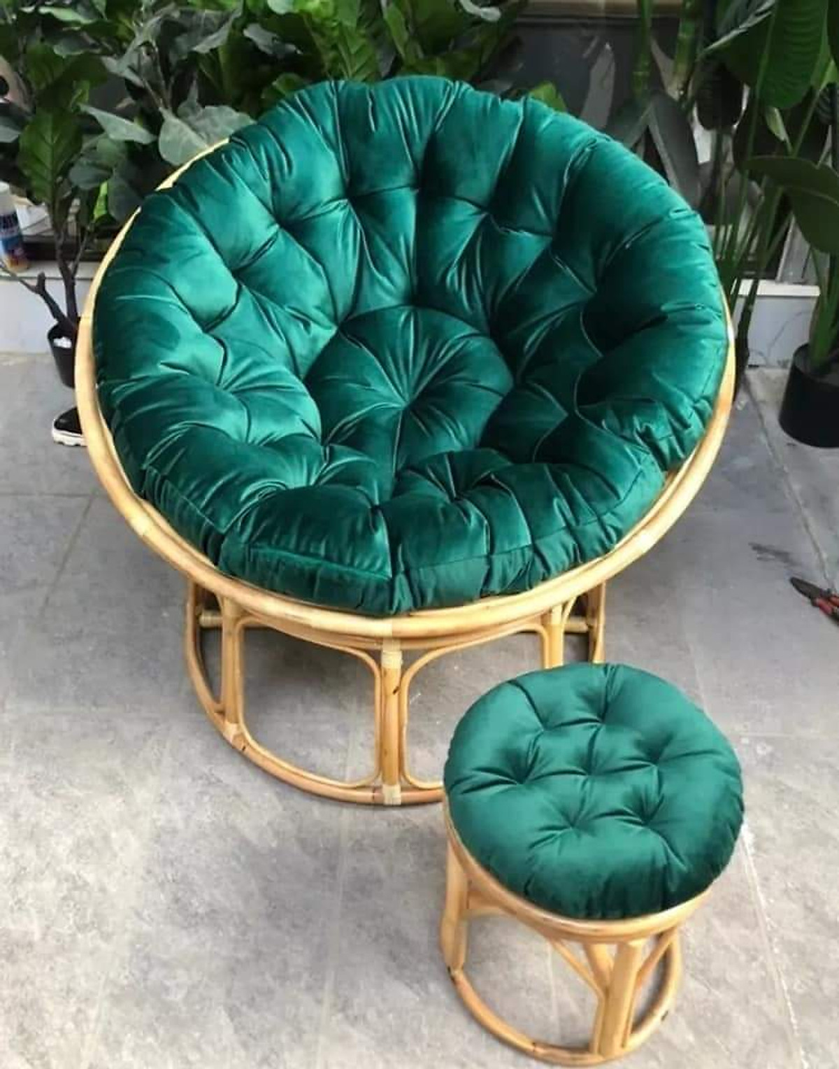 Ghế Papasan khung sắt sơn tĩnh điện, quấn nhựa giả mây, nệm nhung êm ái