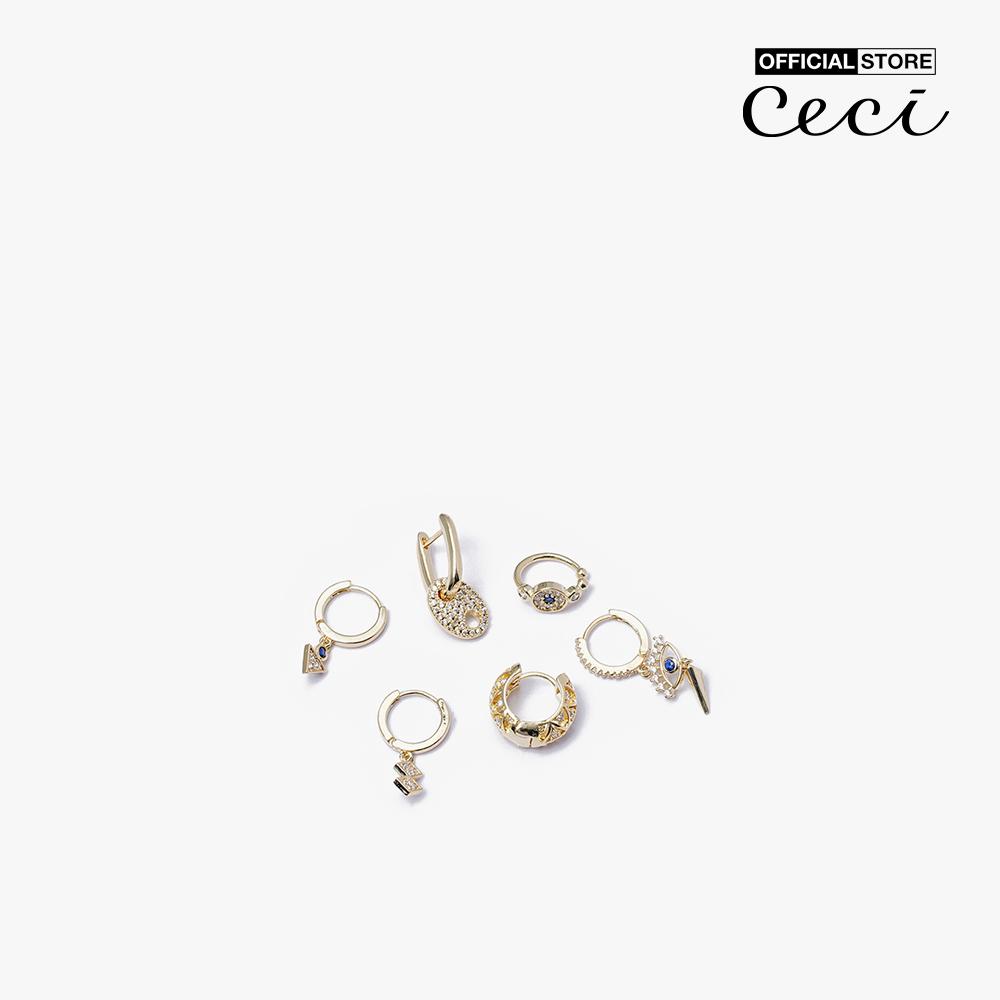 CECI - Set 3 cặp khuyên tai nữ khoen tròn đính đá sang trọng CC1-05000046