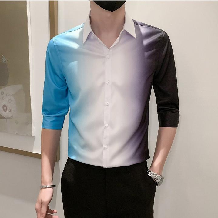 Áo sơ mi phối màu tay lỡ phong cách hàn quốc cool ngầu cực chất, chất vải mềm mịn, thoáng mát - H61