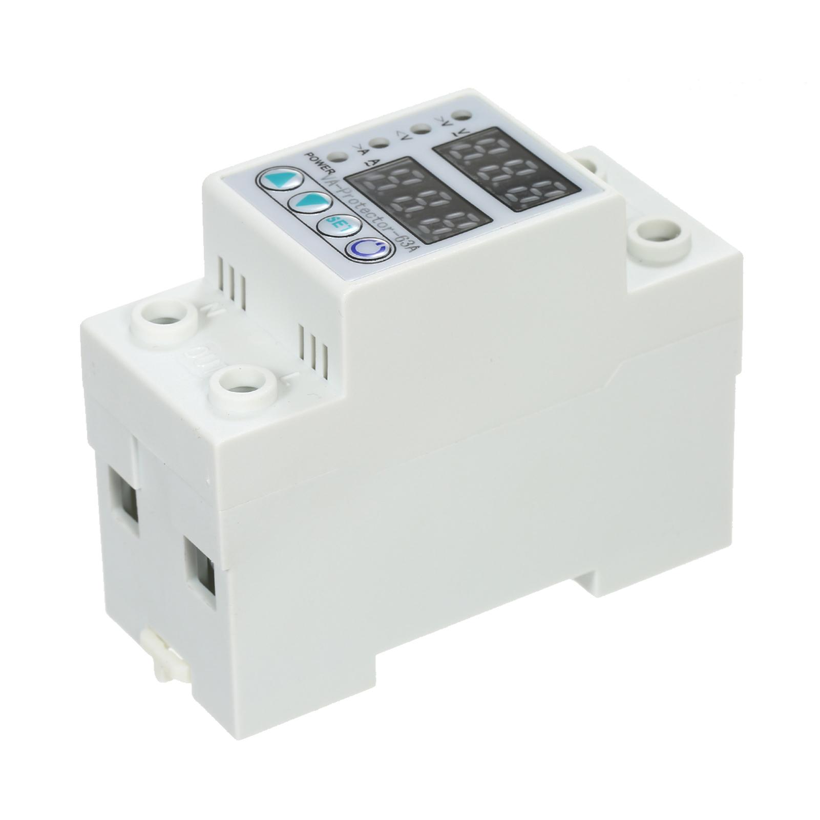 63A 220V Din Rail Adjustable Over Voltage and Under Voltage Protective Device Protector Relay Over Current Protection