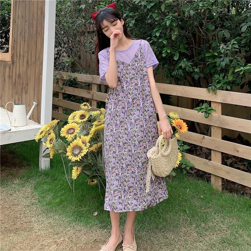 Đầm Hoa Cổ Chữ V Phong Cách Retro Cho Nữ
