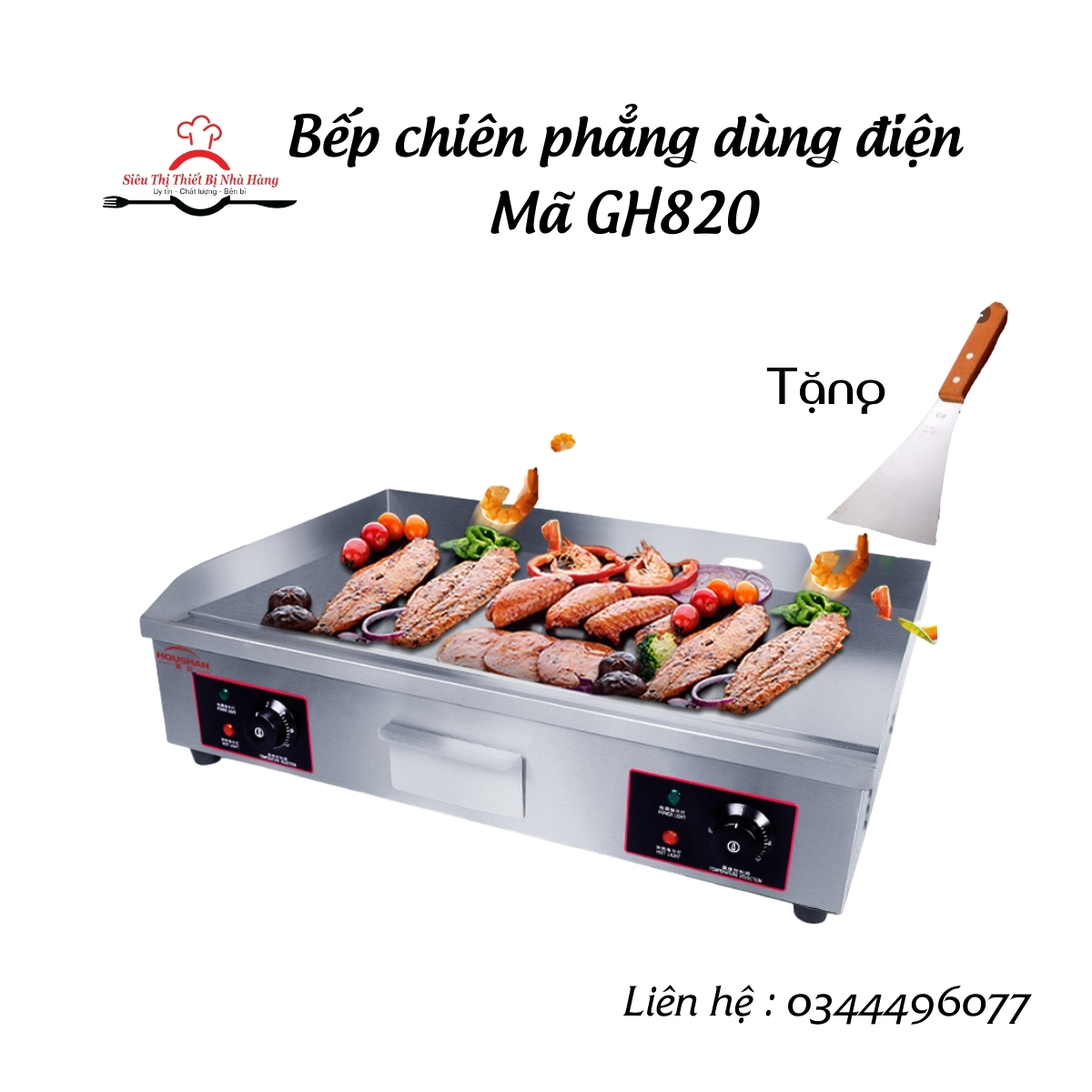 BẾP CHIÊN RÁN MẶT PHẲNG GH820 CHUYÊN LÀM CÁC MÓN CHIÊN, RÁN, BÁNH DORAEMON, OKONOMIYAKI