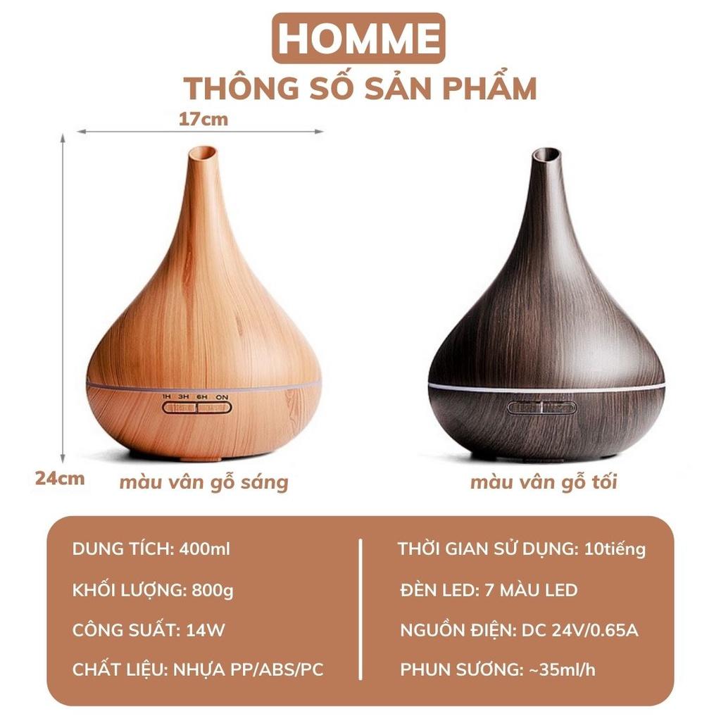 Máy xông tinh dầu phòng ngủ HOMME vân gỗ cỡ lớn hình quả bầu làm thơm phòng có điều khiển,đèn LED,tự tắt khi hết nước